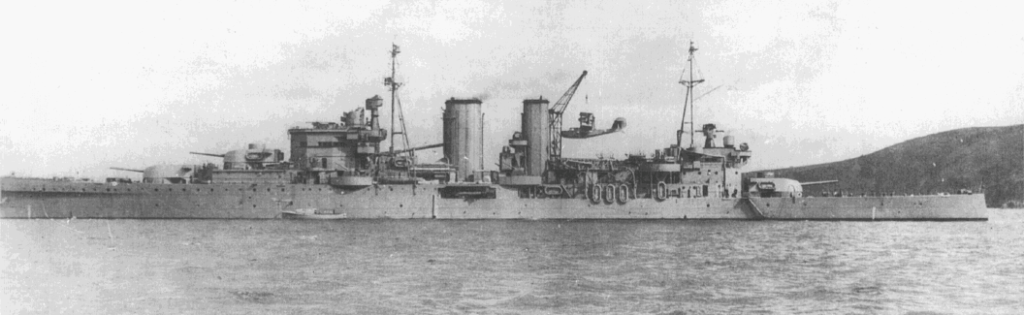 Supermarine Walrus being hoisted on HMS Exeter