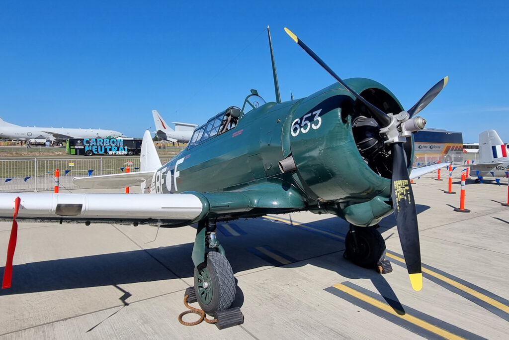 CAC Wirraway A20-653 BF-F of the Air Force Heritage Squadron. Painted in 5 Squadron colours. Newcastle Williamtown Air Show 2023