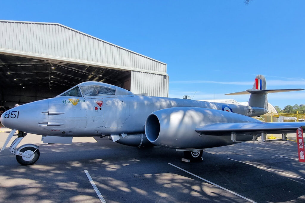 Gloster Meteor F.8 in the markings of A77-851, 77 Squadron during the Korean War Newcastle Williamtown Air Show 2023