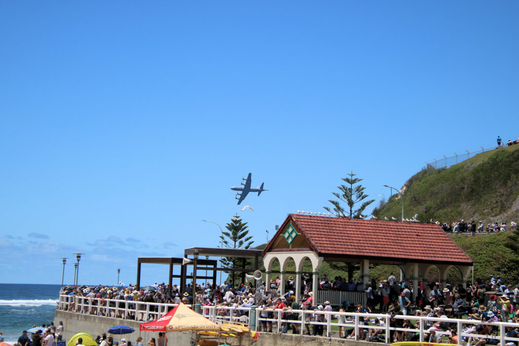 Lockheed P-3C Orion during the flying display over Nobbys Beach