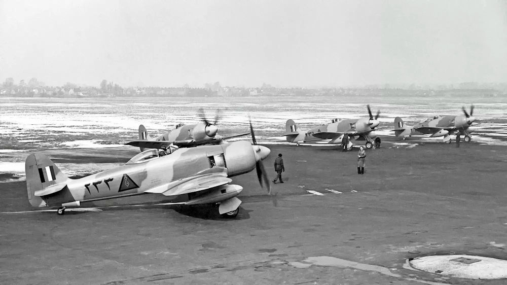 Four Hawker Fury F.1 fighters prepare for delivery to Iraq