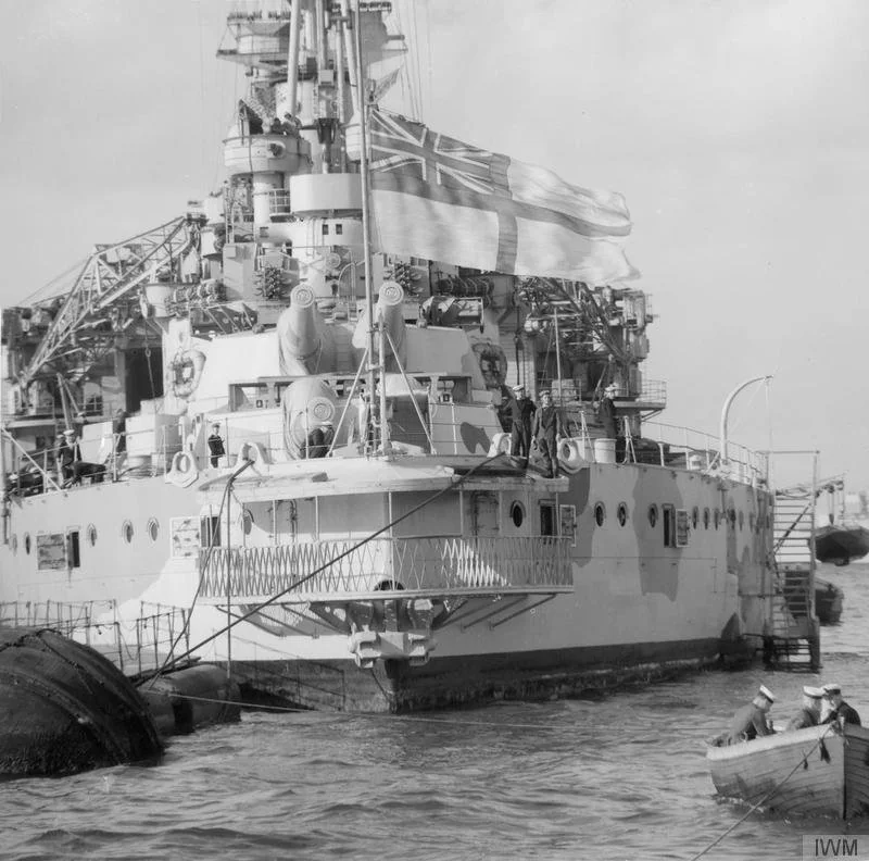 HMS Queen Elizabeth at anchor in Alexandria January 20th 1942 -Actually disabled and severely damaged in Dec 1941 when Italian special forces attached limpet mines