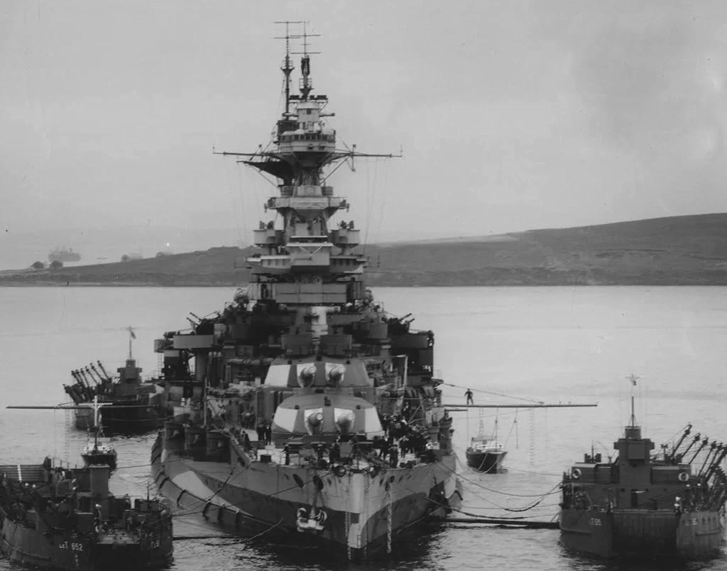 HMS Malaya in Scapa Flow, circa 1943