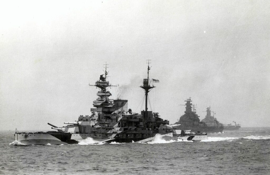 HMS Malaya, with South Dakota and Alabama behind 1943