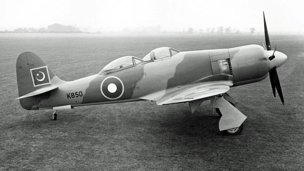 Hawker Sea Fury T. 61 training aircraft of the Pakistan Air Force at Risalpur Air Base in 1948