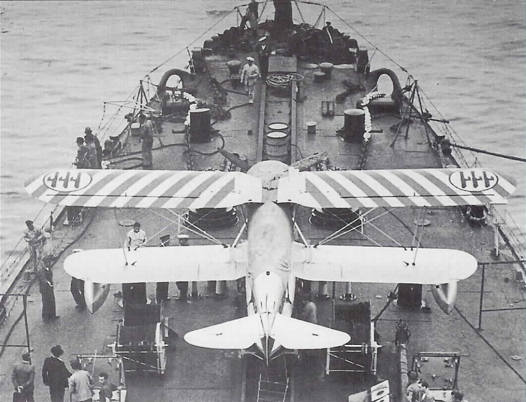 IMAM Ro.43 reconnaissance seaplane in the catapult of the heavy cruiser Zara, January 1940