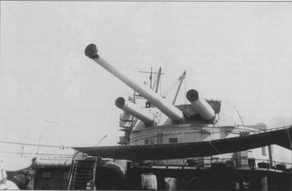 The 15 inch barrels of Vittorio Veneto seen being cut during the scrapping of the ship at La Spezia, 1948