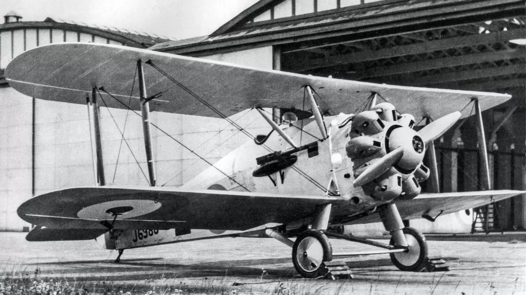 The Woodcock II prototype J6988 with cylinder helmets and single bay wings.