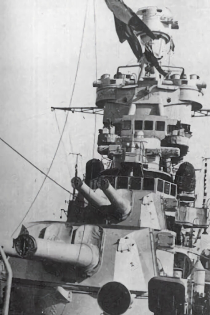 Bridge and main batteries of Italian heavy cruiser RN Trento