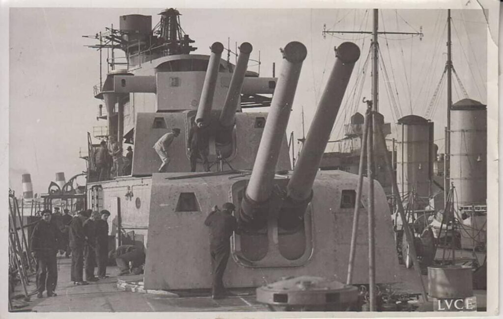 Aft turrets of Bolzano during its fitting out