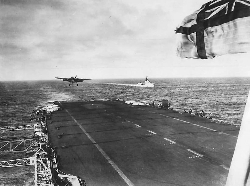 Fairey Barracuda landing on HMS Illustrious 1948