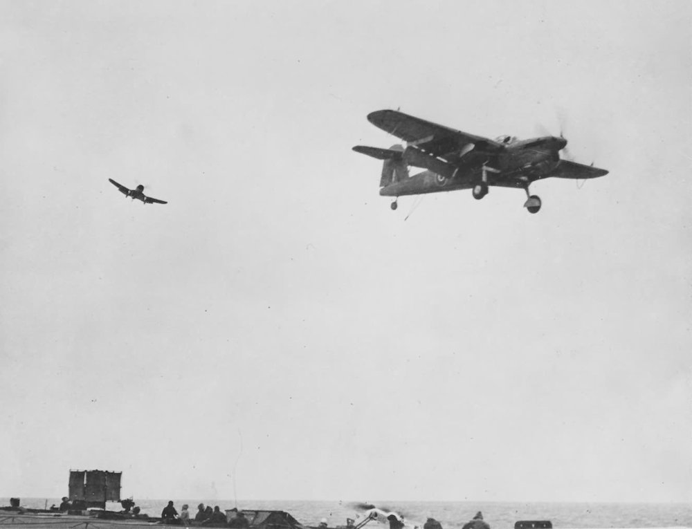 Fairey Barracuda over carrier 1945