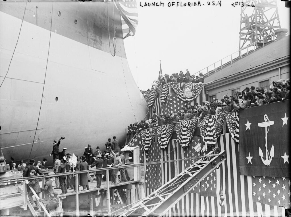 USS Florida BB-30 Being Launched