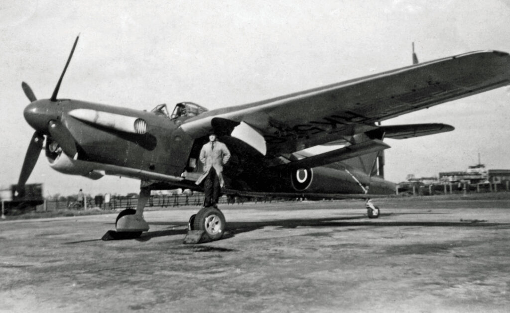 Fairey Barracuda Mk. V with final enlarged pointed fin at Ringway in May 1946