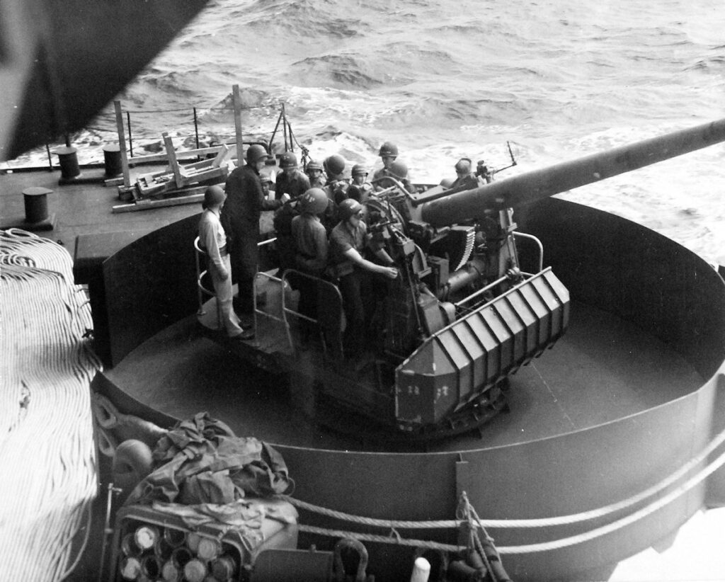 Five-inch gun of USS Gambier Bay (CVE-73) 3 March 1944