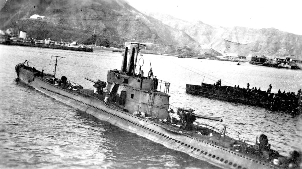 HMS X2 (ex-Galileo Galilei) at Aden after her capture showing the damage to her fin