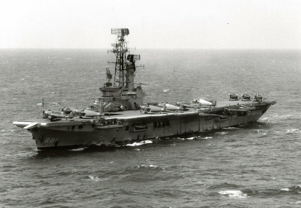 HNLMS Karel Doorman (R-81) with Grumman Avenger aircraft on deck, 1959