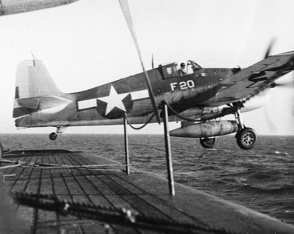 Grumman F6F-3 Hellcat taking off during the Marshall Islands Campaign 21 February 1944