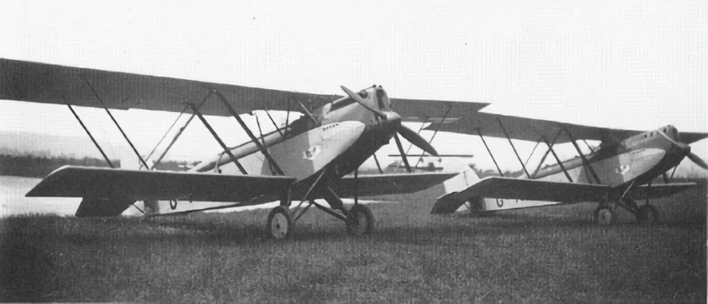 The first two Elf biplanes, G-AAFH and G-AAIO, at an aviation meeting in the early 1930s