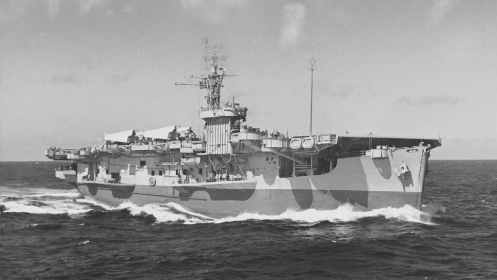 USS Core underway in the Atlantic, probably on 10 October 1943