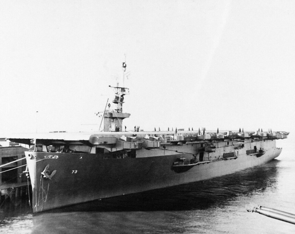 USS Gambier Bay (CVE-73), two days after commissioning at Naval Station, Astoria, Oregon, 30 December 1943