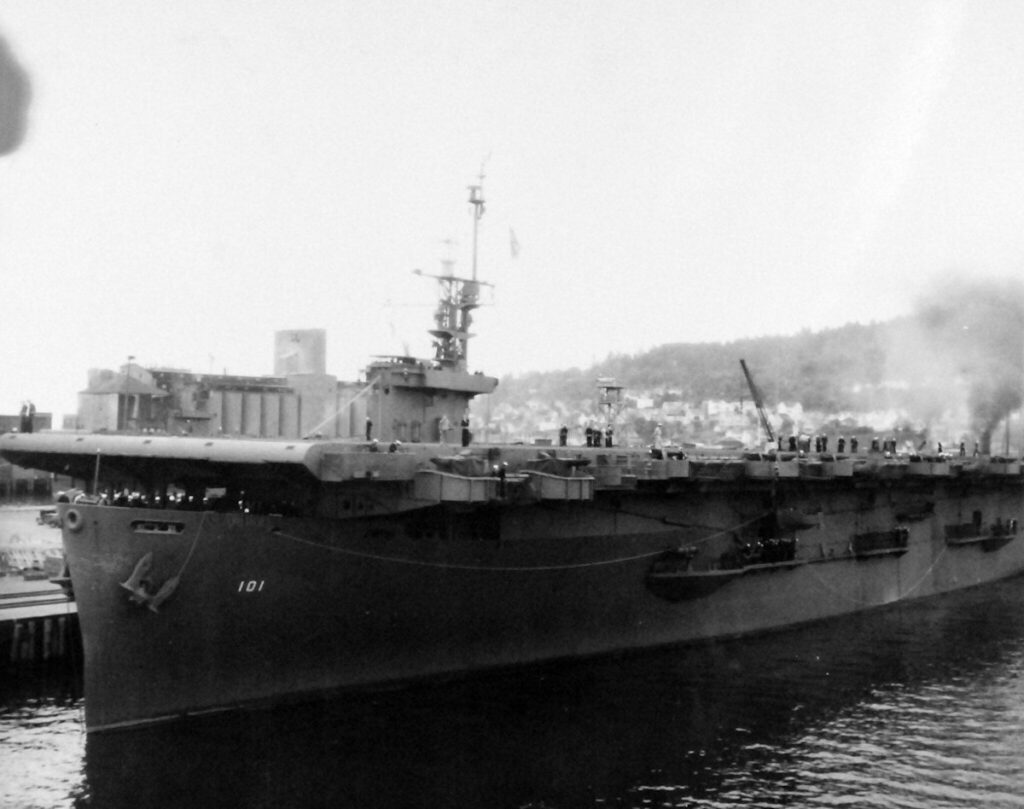 USS Matanikau (CVE-101), docked, taken on 13 July 1944