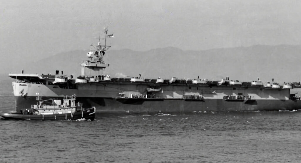 USS Midway (CVE-63) leaving Astoria, Oregon on Nov. 13, 1943