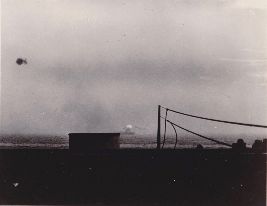 USS St. Lo (CVE-63) hit by a Japanese suicide plane off Leyte Gulf, Philippines, 25 October 1944