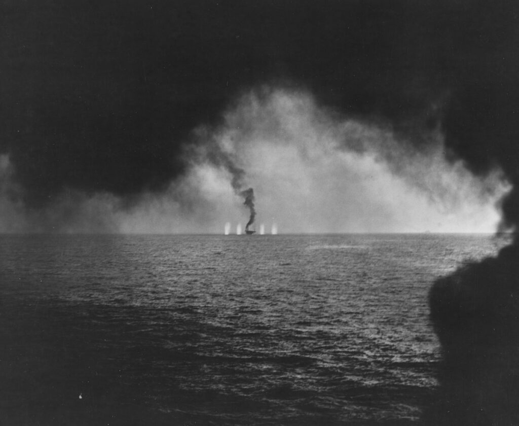 USS Gambier Bay (CVE-73) straddled by gunfire