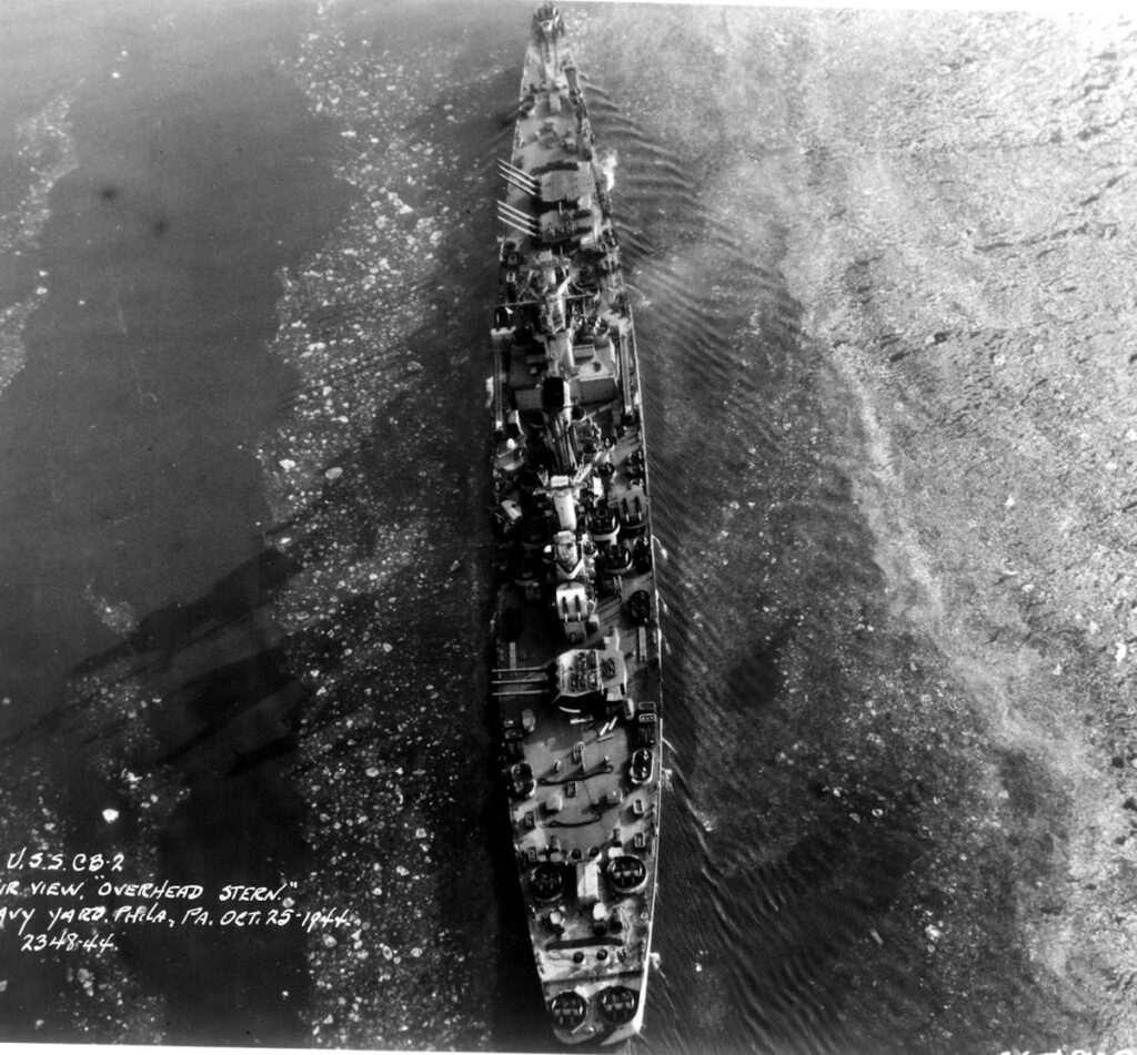 USS Guam (CB-2) aerial stern view, 25 October 1944.