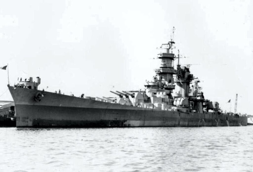 USS Guam Moored in Bayonne, NJ, 1946. Note the waterline