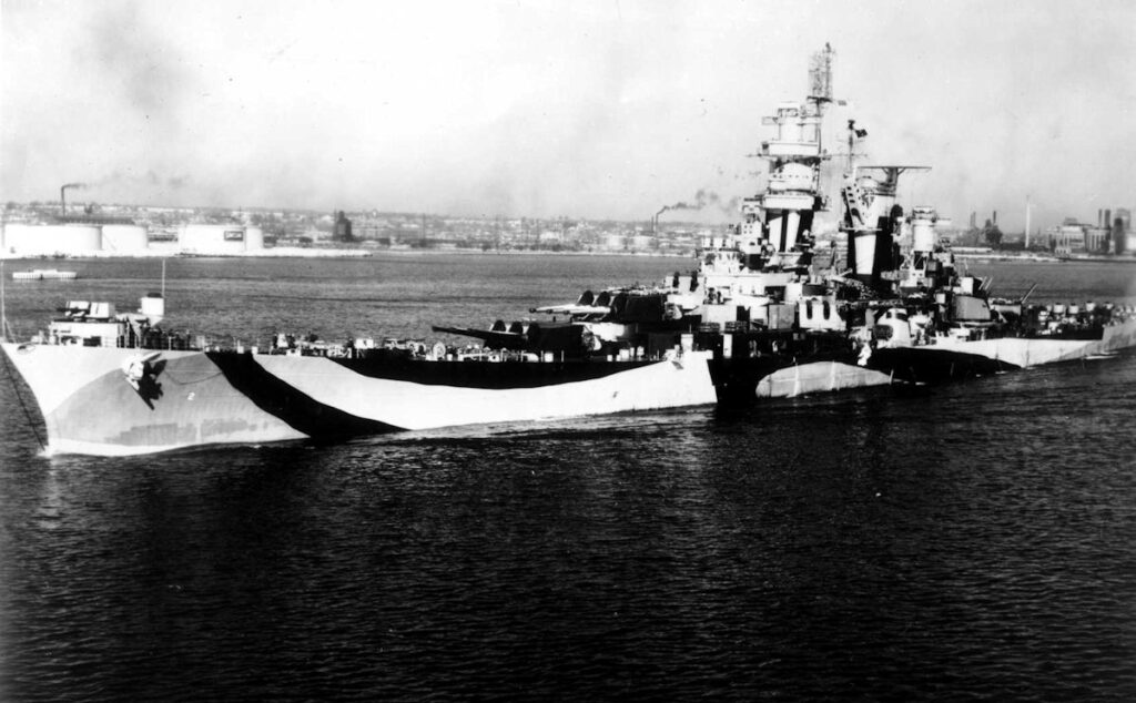 USS Guam port bow view, 25 October 1944.