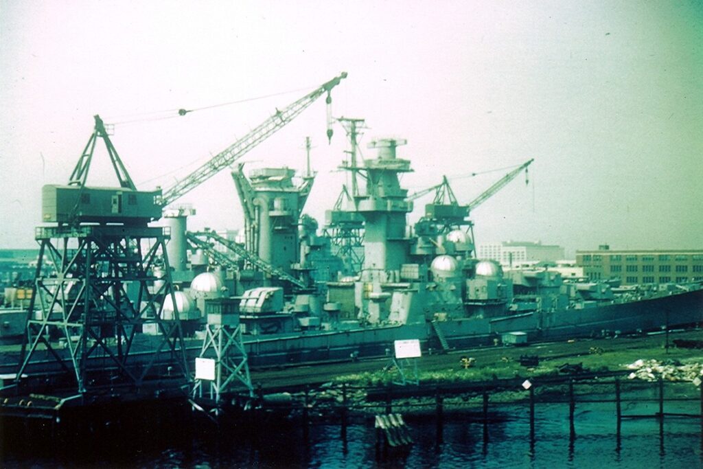 ex-Alaska (CB-1) (left) and ex-Washington (BB-56) (right) awaiting scrapping in Newark NJ 30 June 1961