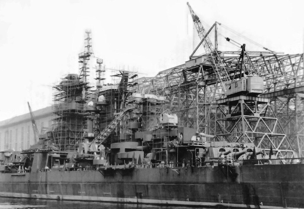 USS Guam (CB-2) during her fitting-out phase of construction in July 1944