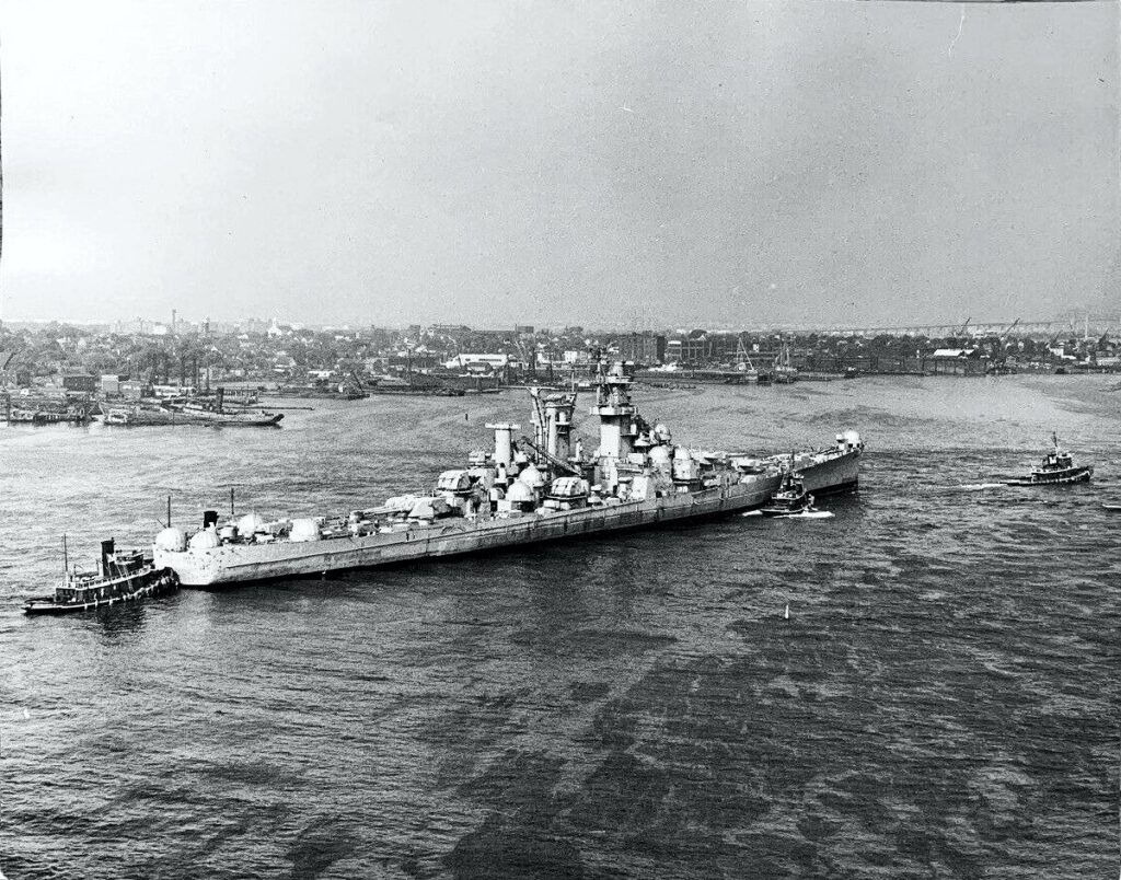 ex-Alaska (CB 1) being towed to breakers on June 30, 1961