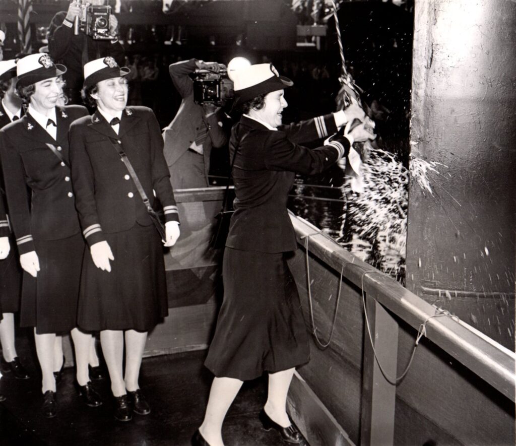 USS Franklin (CV-13) was christened at the Newport News Shipbuilding and Dry Dock Company, Virginia, on Thursday, 14 October 1943