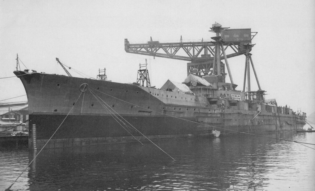 Hiei fitting out at Yokosuka, Japan