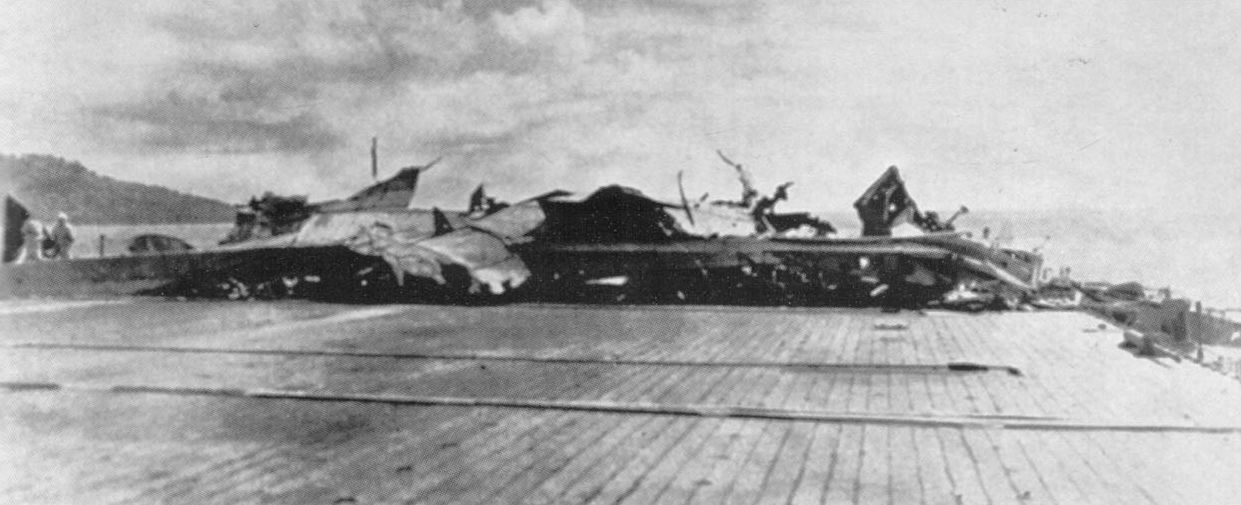 Shokaku with damage sustained at the Battle of Santa Cruz