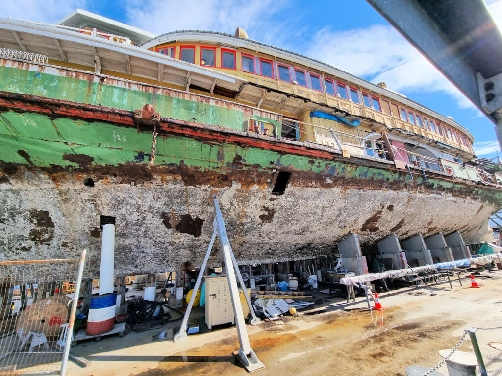 Exterior showing corrosion of hull