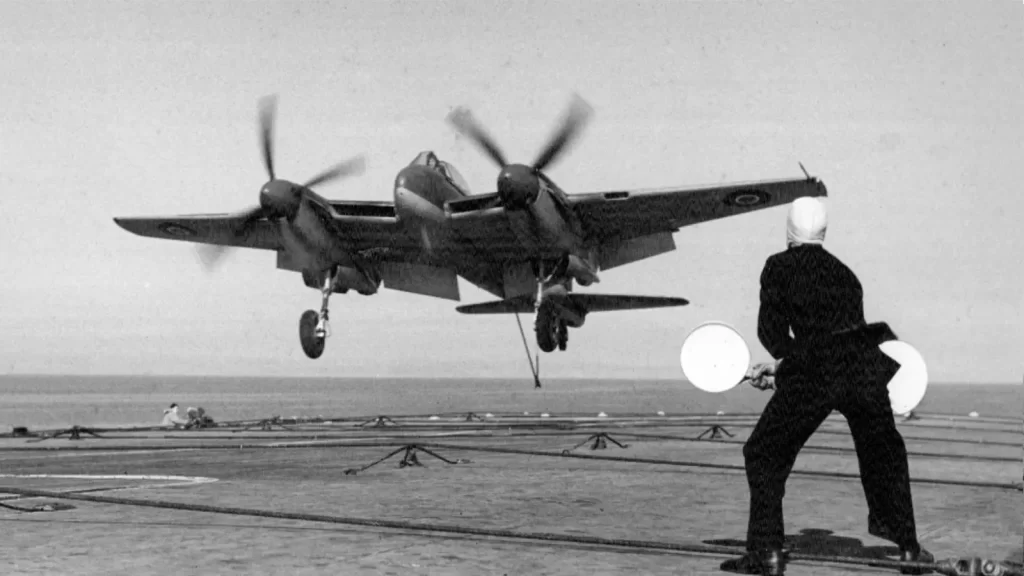 De Havilland Sea Hornet PR.22 landing on HMS Indomitable in 1950