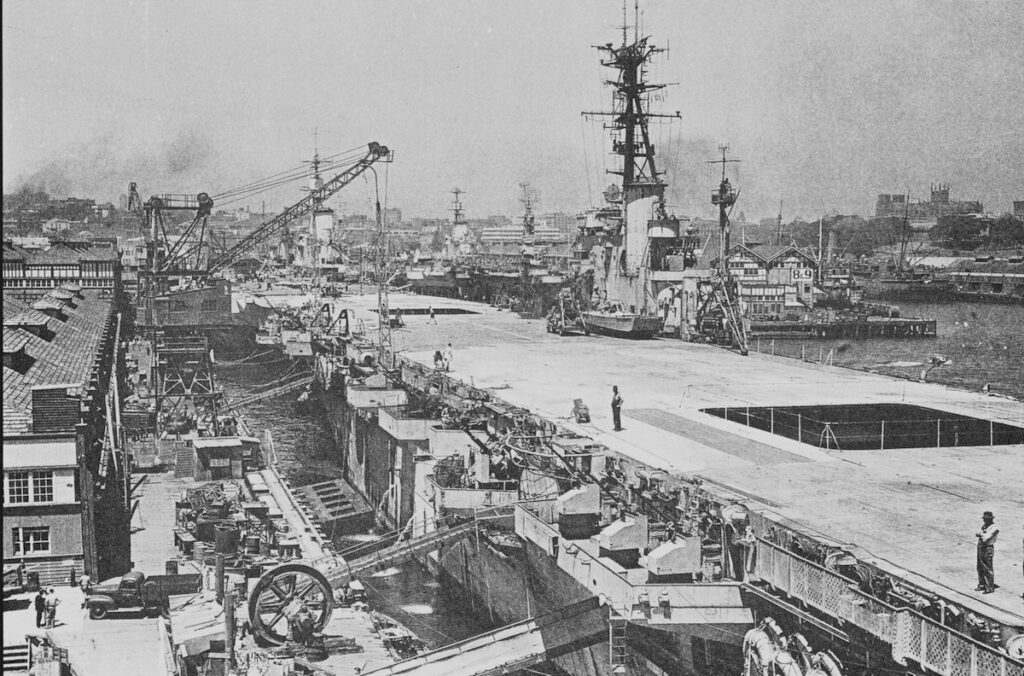 HMS Vengeance with BPF carriers at Woolloomooloo, Sydney