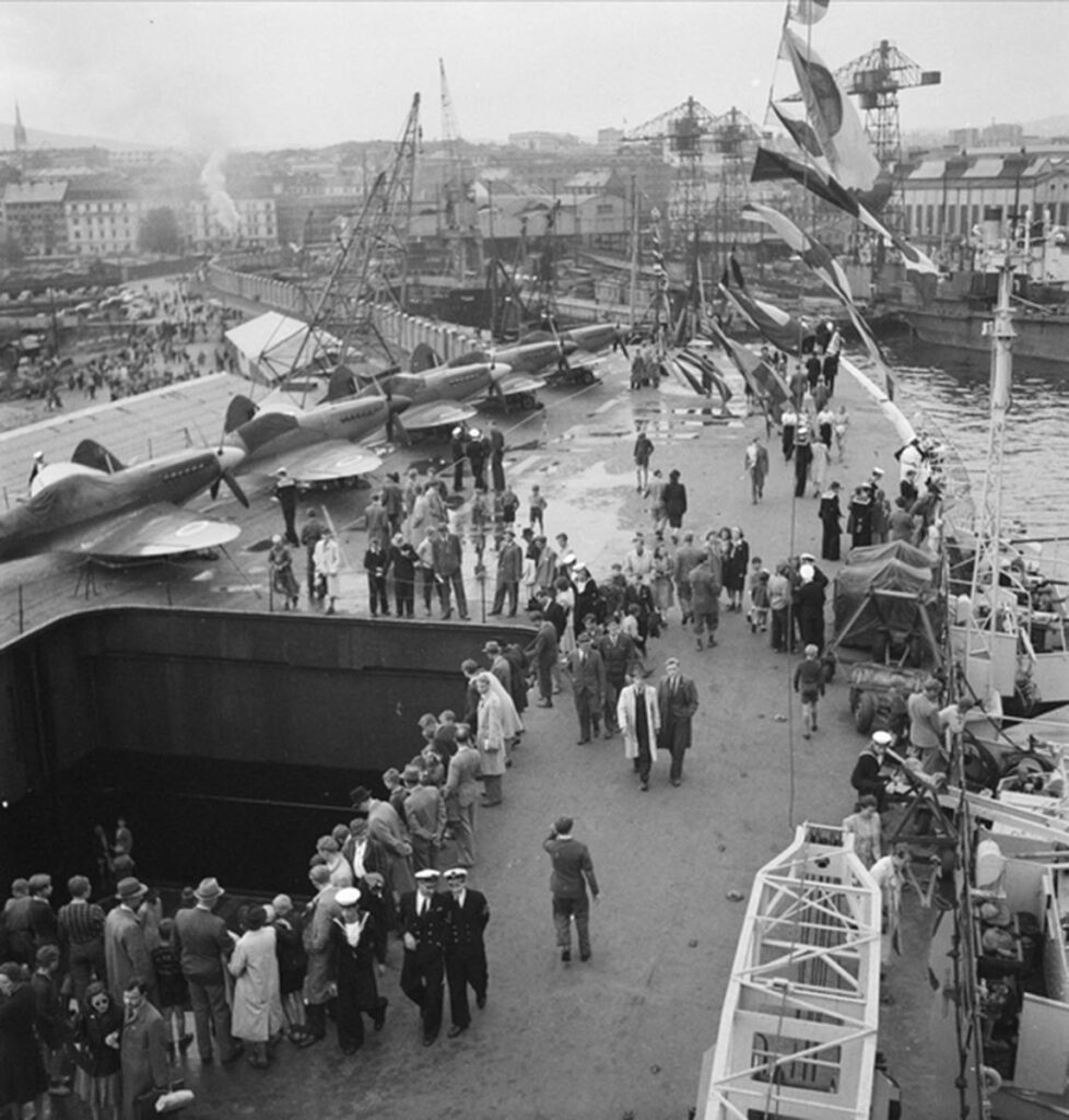 HMS Vengeance during her visit to Oslo in 1947