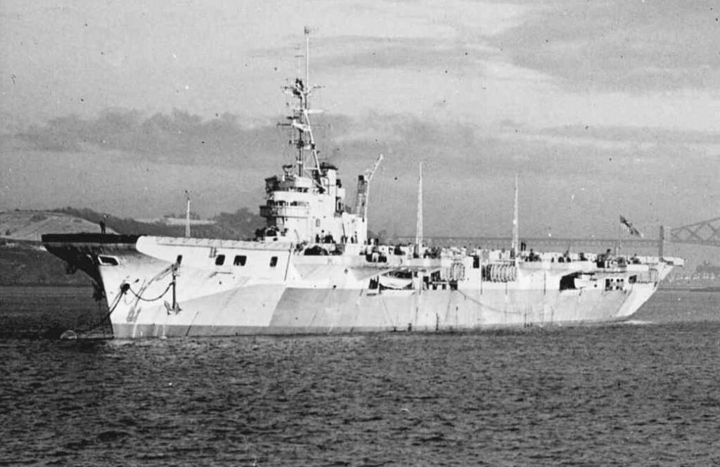 HMS Vengeance moored in the River Forth in Scotland