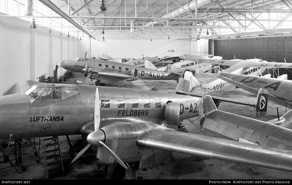 Junkers Ju 86 B-0 airliners, Feldberg and D-ALOZ Zugspitze. Further back is Ju 160 D-UHIL Kreuzfuchs