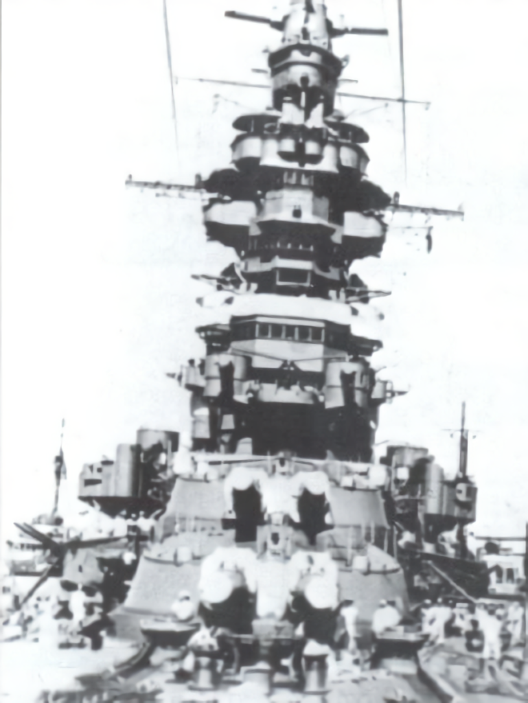 Haruna looking aft at forward main armament late 1930s