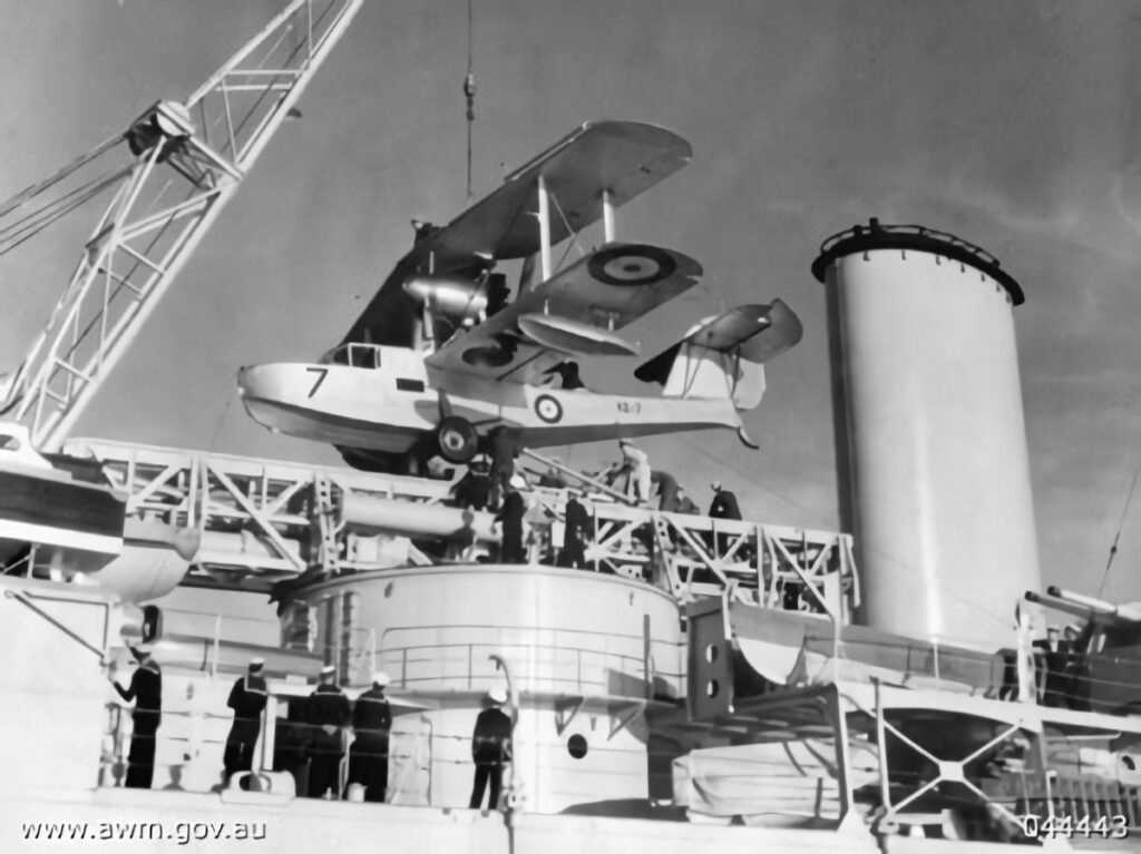 Supermarine Seagull V A2-7 being loaded onto HMAS Sydney in 1939