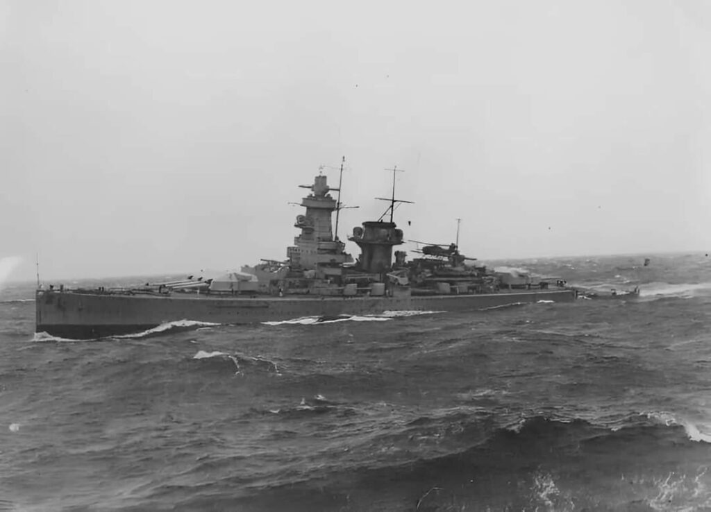 Admiral Graf Spee pushing through heavy seas in the South Atlantic