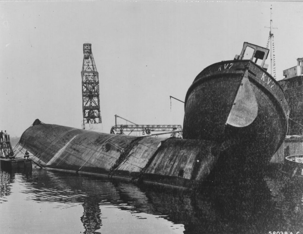 Admiral Scheer at Kiel following an Allied air raid that occurred on April 9, 1945