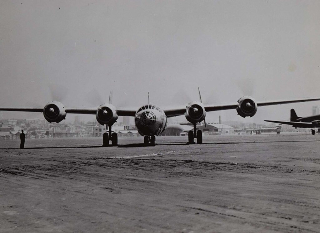 Consolidated XB-32 lines up for a test flight over San Diego circa 1943