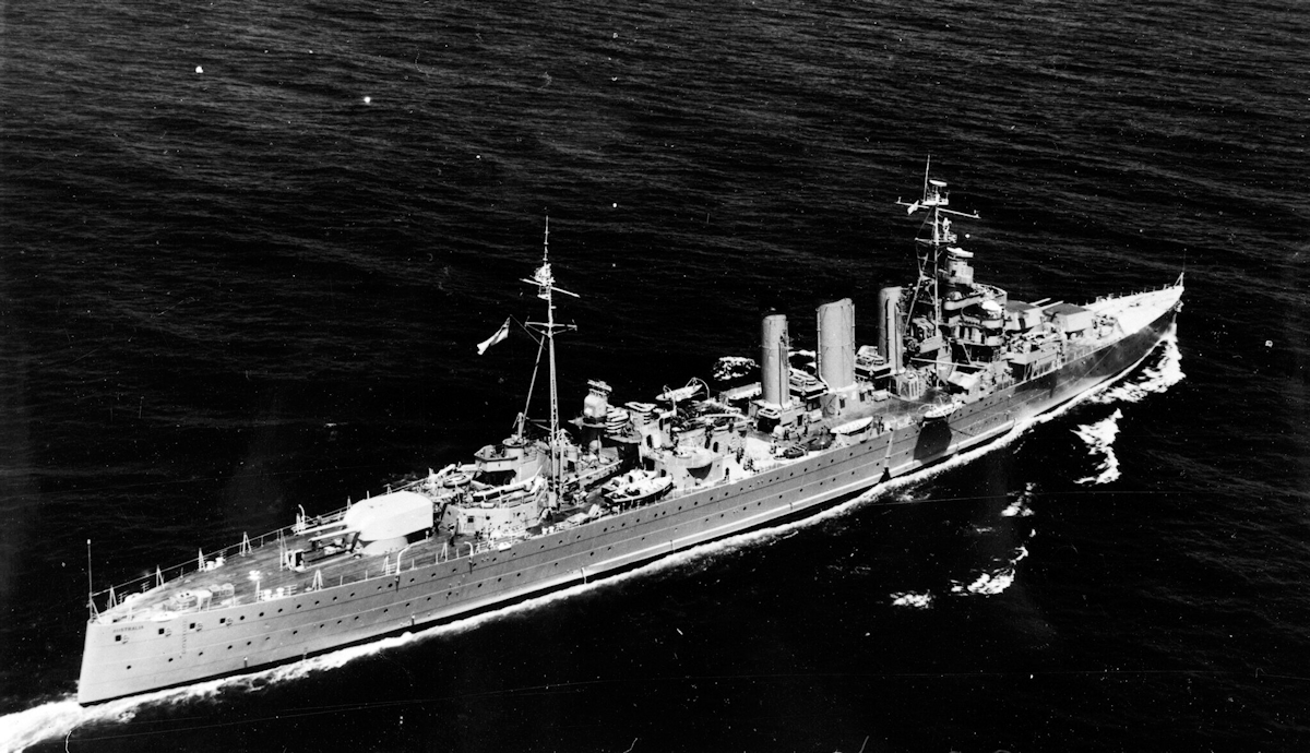 HMAS Australia in the 1950s, without her 'X' turret which was landed at the end of the Second World War